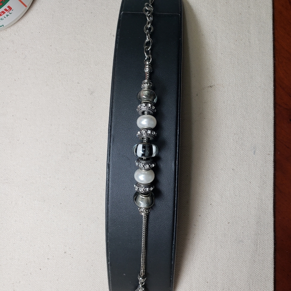 Glass Charm, Silver & Crystal Bracelet View 3
